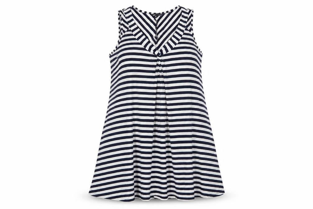 Marks and Spencer Womens Blue Striped Viscose Tunic Tank Size 16 V-Neck