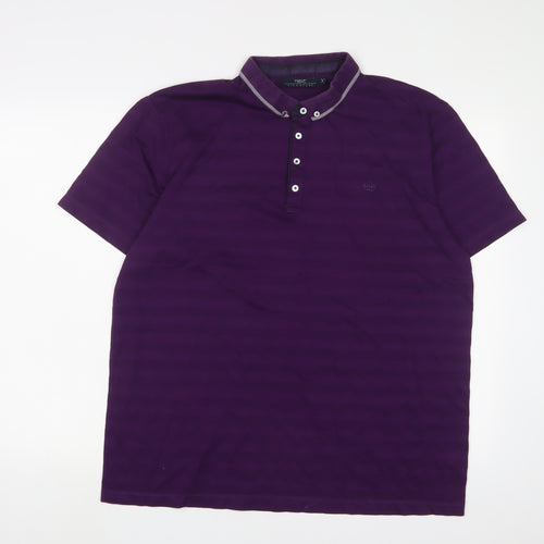 NEXT Mens Purple Striped Cotton Polo Size XL Collared Button