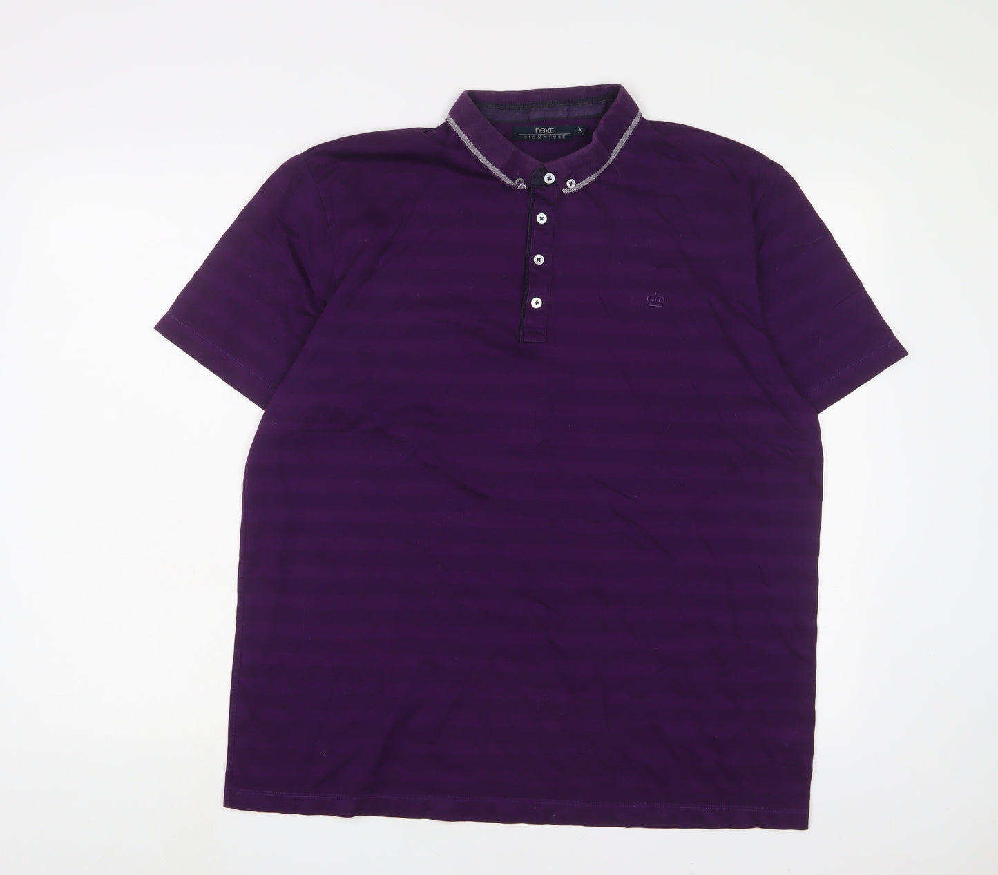 NEXT Mens Purple Striped Cotton Polo Size XL Collared Button