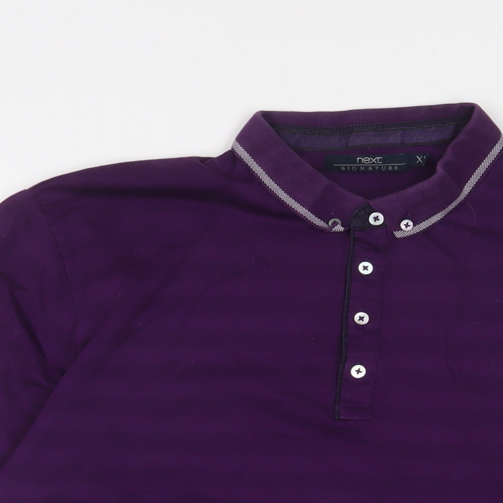 NEXT Mens Purple Striped Cotton Polo Size XL Collared Button