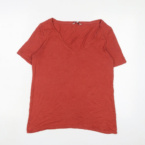 NEXT Womens Orange Viscose Basic T-Shirt Size 12 V-Neck