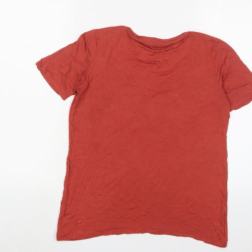 NEXT Womens Orange Viscose Basic T-Shirt Size 12 V-Neck