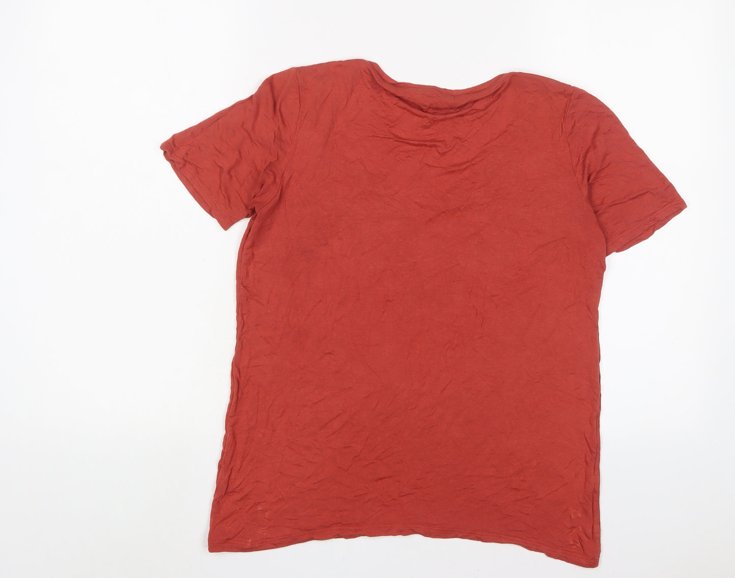 NEXT Womens Orange Viscose Basic T-Shirt Size 12 V-Neck