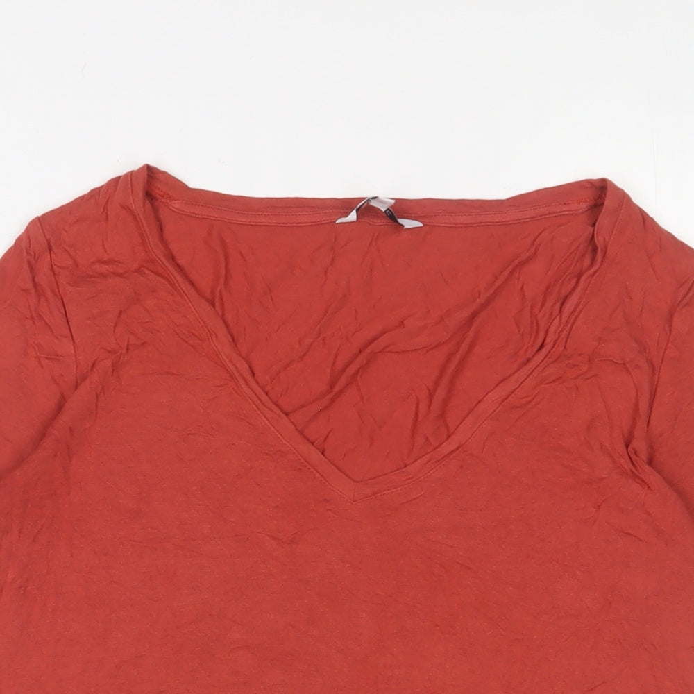 NEXT Womens Orange Viscose Basic T-Shirt Size 12 V-Neck