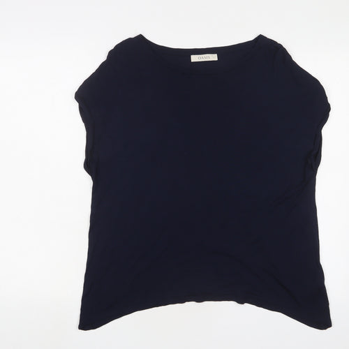 Oasis Womens Blue Viscose Basic T-Shirt Size L Boat Neck