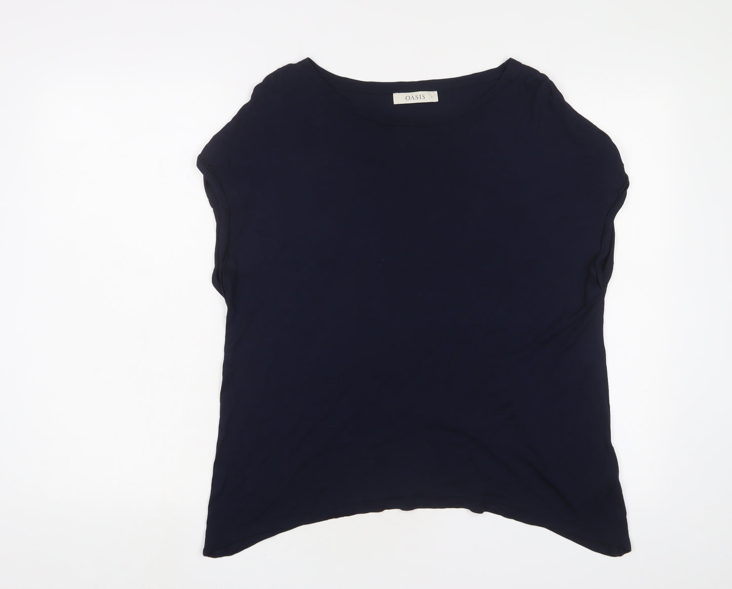 Oasis Womens Blue Viscose Basic T-Shirt Size L Boat Neck