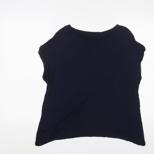 Oasis Womens Blue Viscose Basic T-Shirt Size L Boat Neck