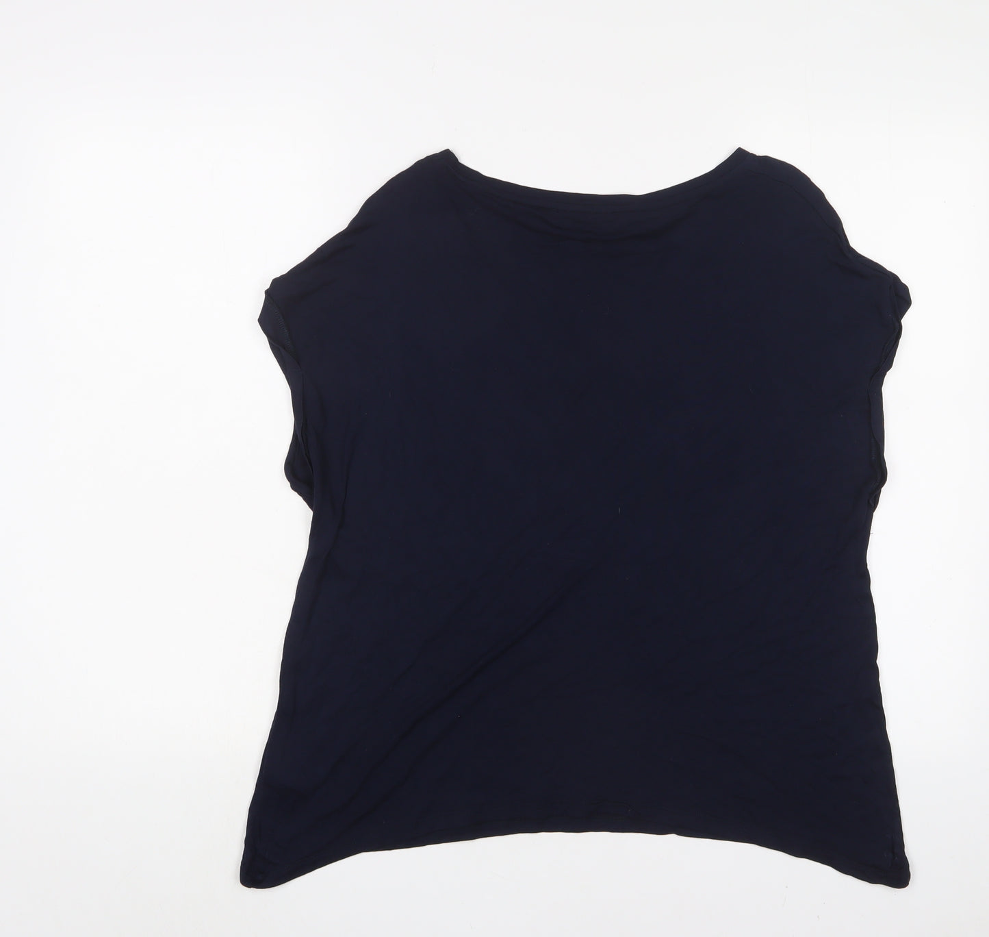 Oasis Womens Blue Viscose Basic T-Shirt Size L Boat Neck