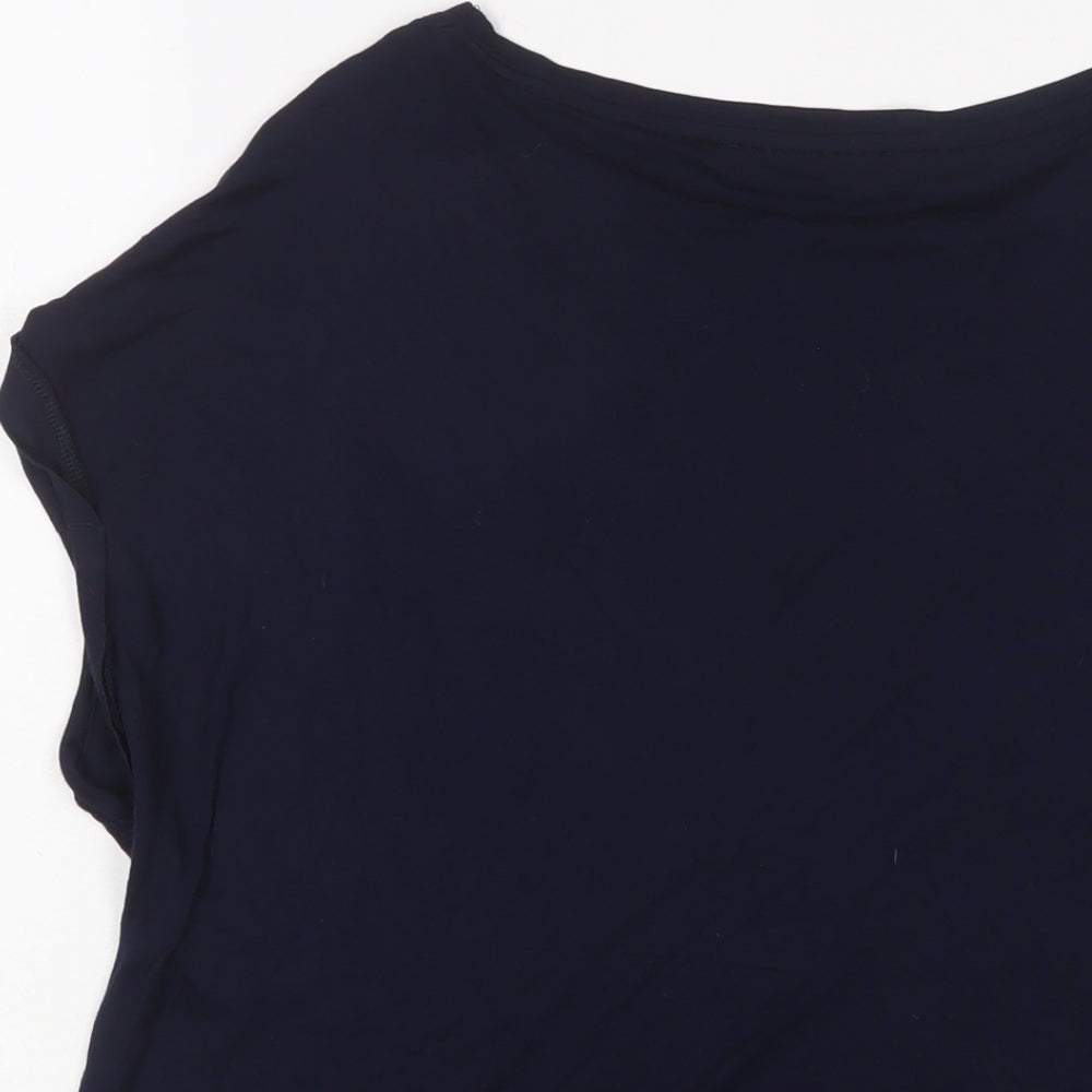 Oasis Womens Blue Viscose Basic T-Shirt Size L Boat Neck