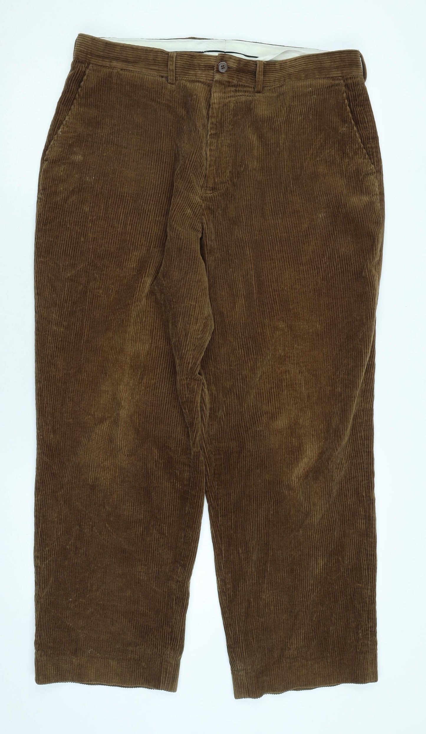 EWM Mens Brown Cotton Trousers Size 31 in L31 in Regular Zip