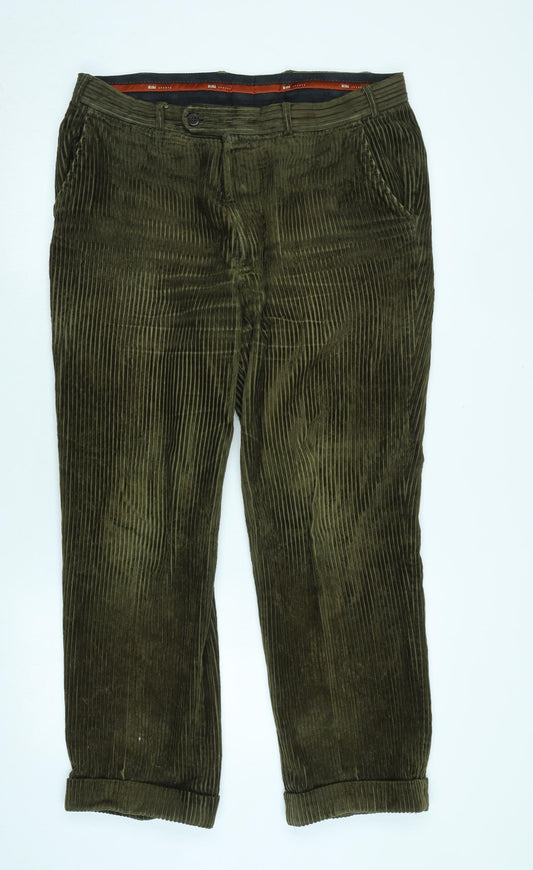 Hiltl Mens Green Cotton Trousers Size 36 in L29 in Regular Zip - Logo