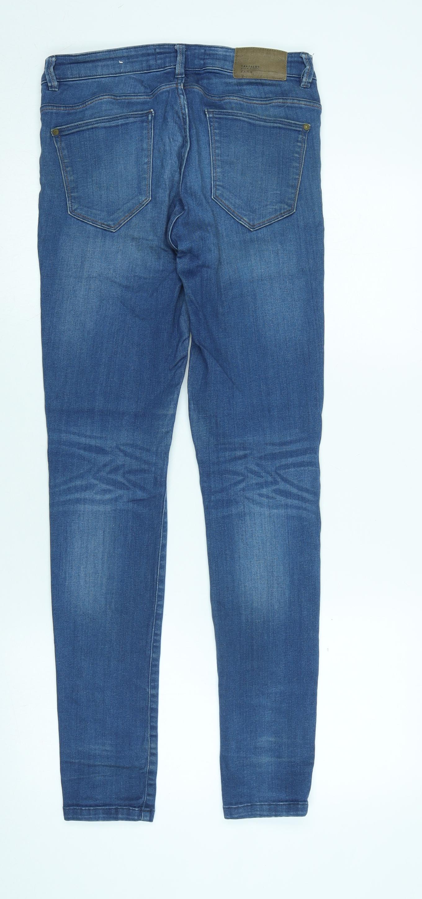 Zara Womens Blue Cotton Tapered Jeans Size 28 L31 in Regular Zip