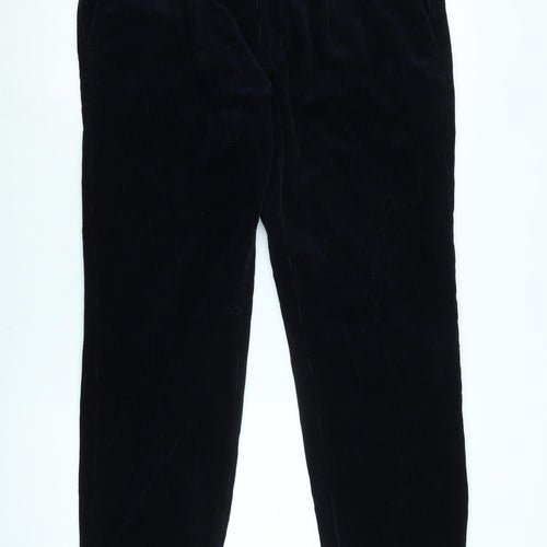 Marks and Spencer Mens Blue Cotton Trousers Size 36 in L26 in Regular Zip