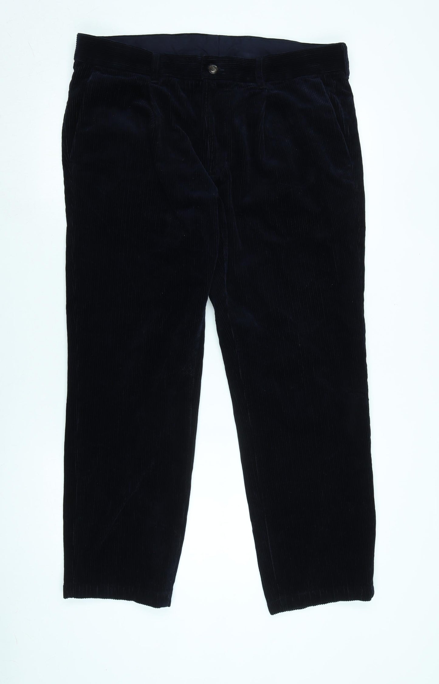 Marks and Spencer Mens Blue Cotton Trousers Size 36 in L26 in Regular Zip