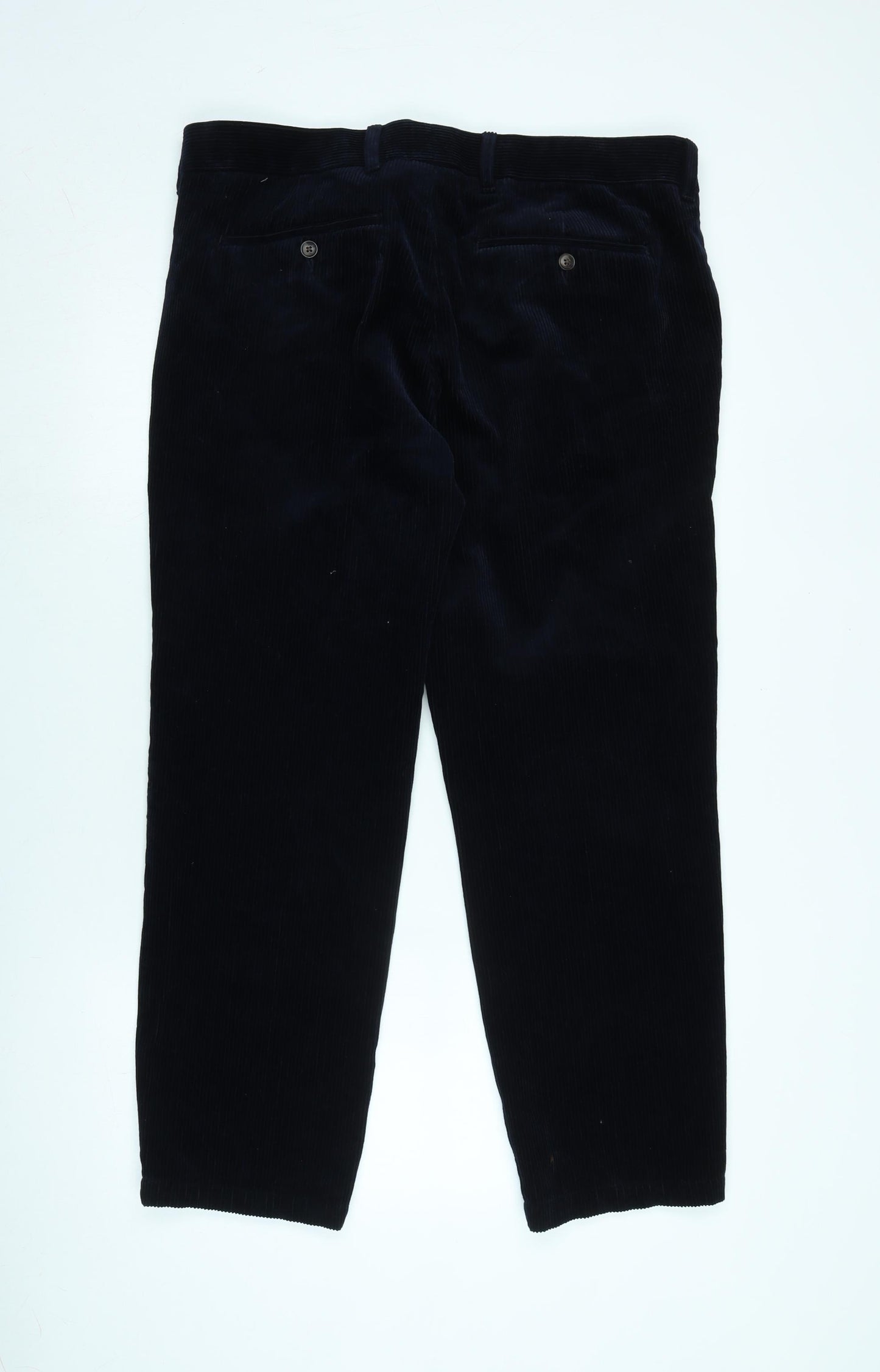 Marks and Spencer Mens Blue Cotton Trousers Size 36 in L26 in Regular Zip