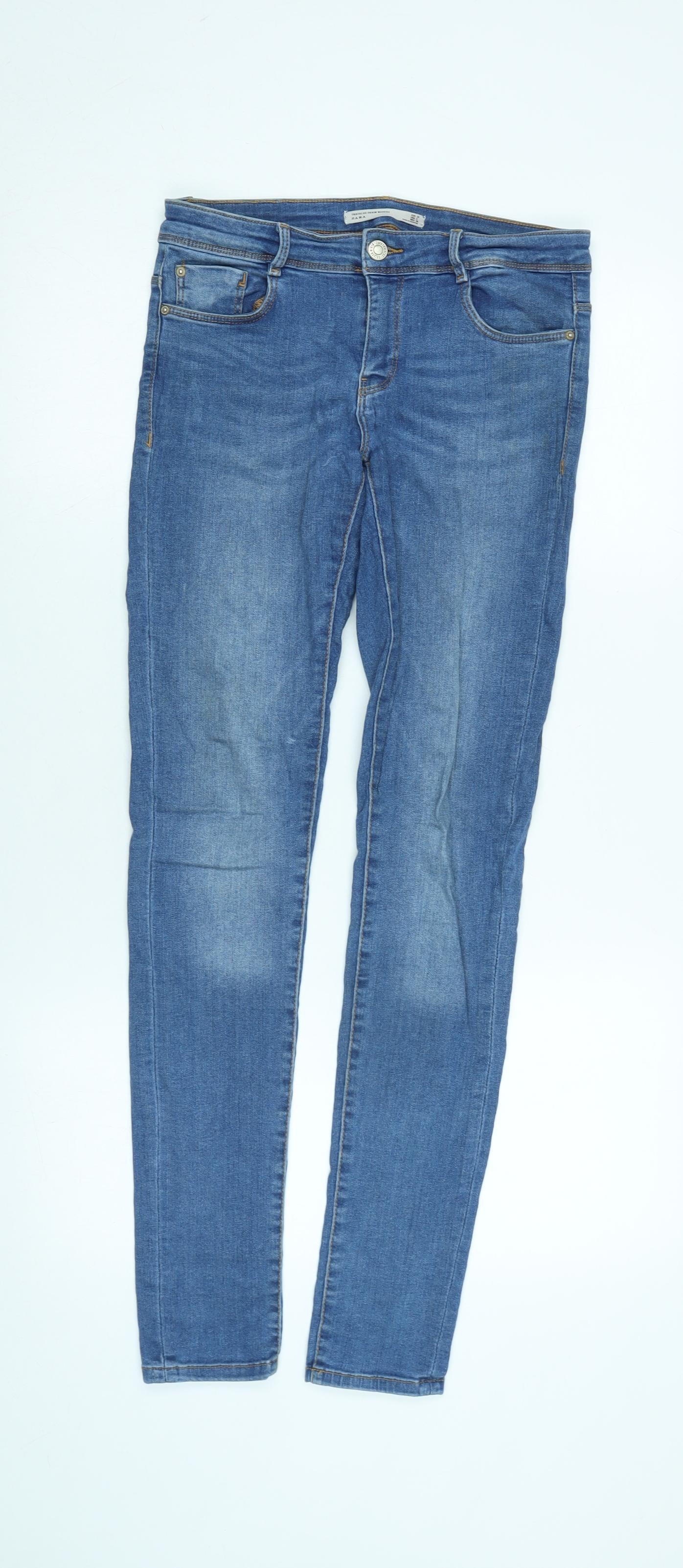 Zara Womens Blue Cotton Tapered Jeans Size 28 in L30 in Regular Zip