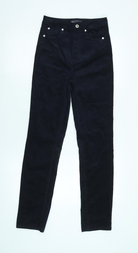 Marks and Spencer Womens Blue Cotton Trousers Size 6 L30 in Regular Zip