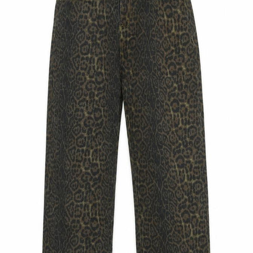 HHKKEEP Womens Brown Animal Print Cotton Wide-Leg Jeans Size 32 in L26 in Regular Zip - Raw Hem