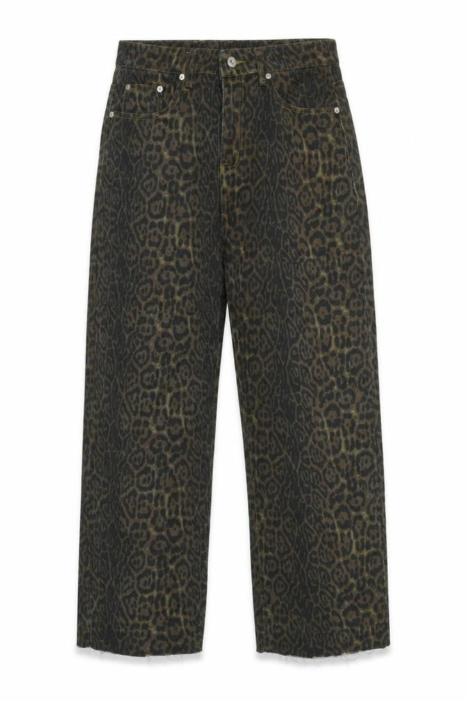 HHKKEEP Womens Brown Animal Print Cotton Wide-Leg Jeans Size 32 in L26 in Regular Zip - Raw Hem
