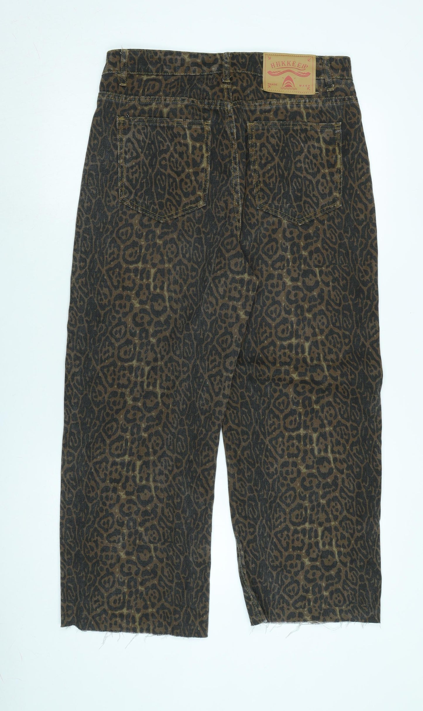 HHKKEEP Womens Brown Animal Print Cotton Wide-Leg Jeans Size 32 in L26 in Regular Zip - Raw Hem