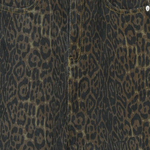 HHKKEEP Womens Brown Animal Print Cotton Wide-Leg Jeans Size 32 in L26 in Regular Zip - Raw Hem