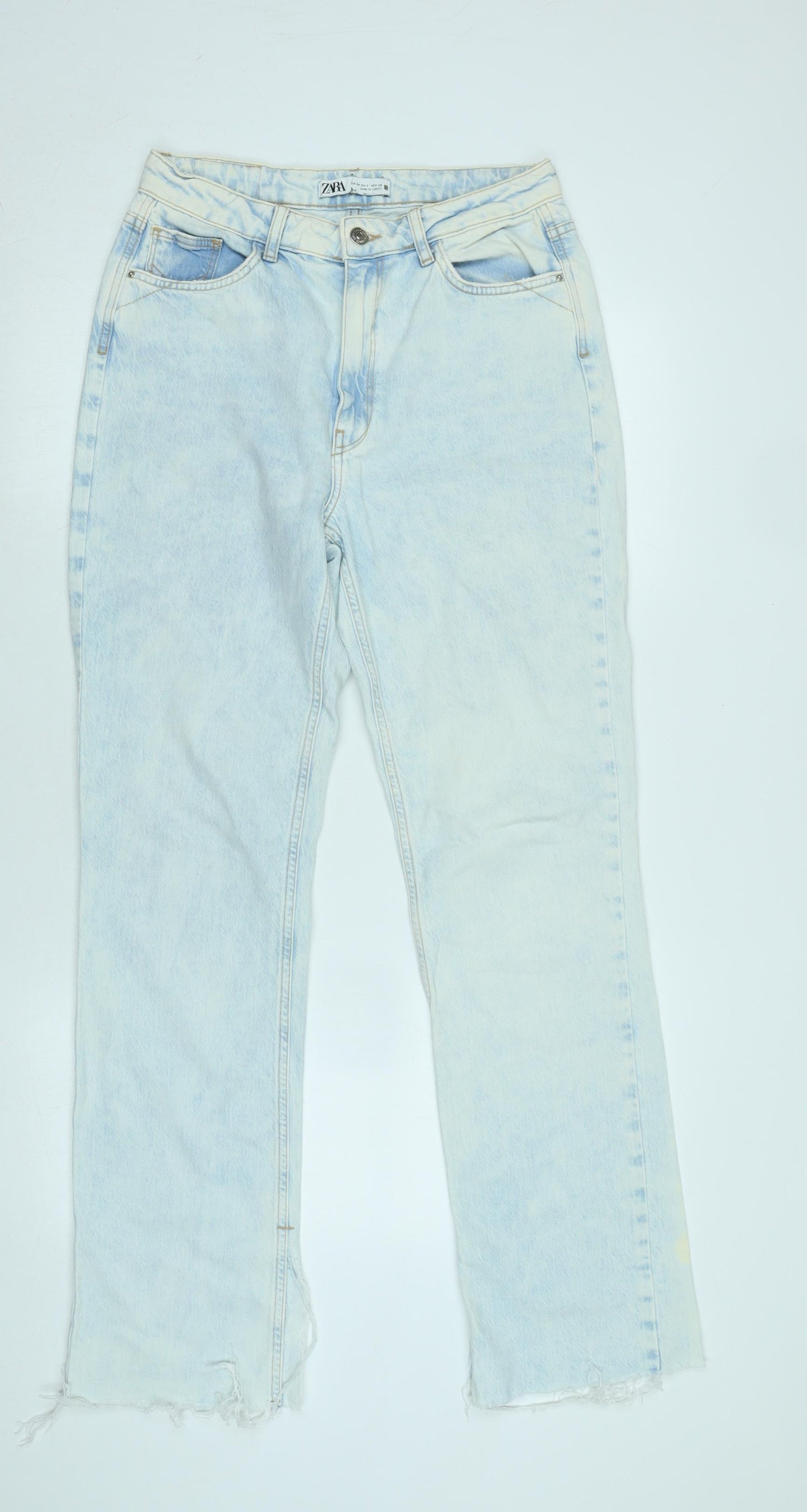 Zara Womens Blue Cotton Straight Jeans Size 10 L30 in Regular Zip