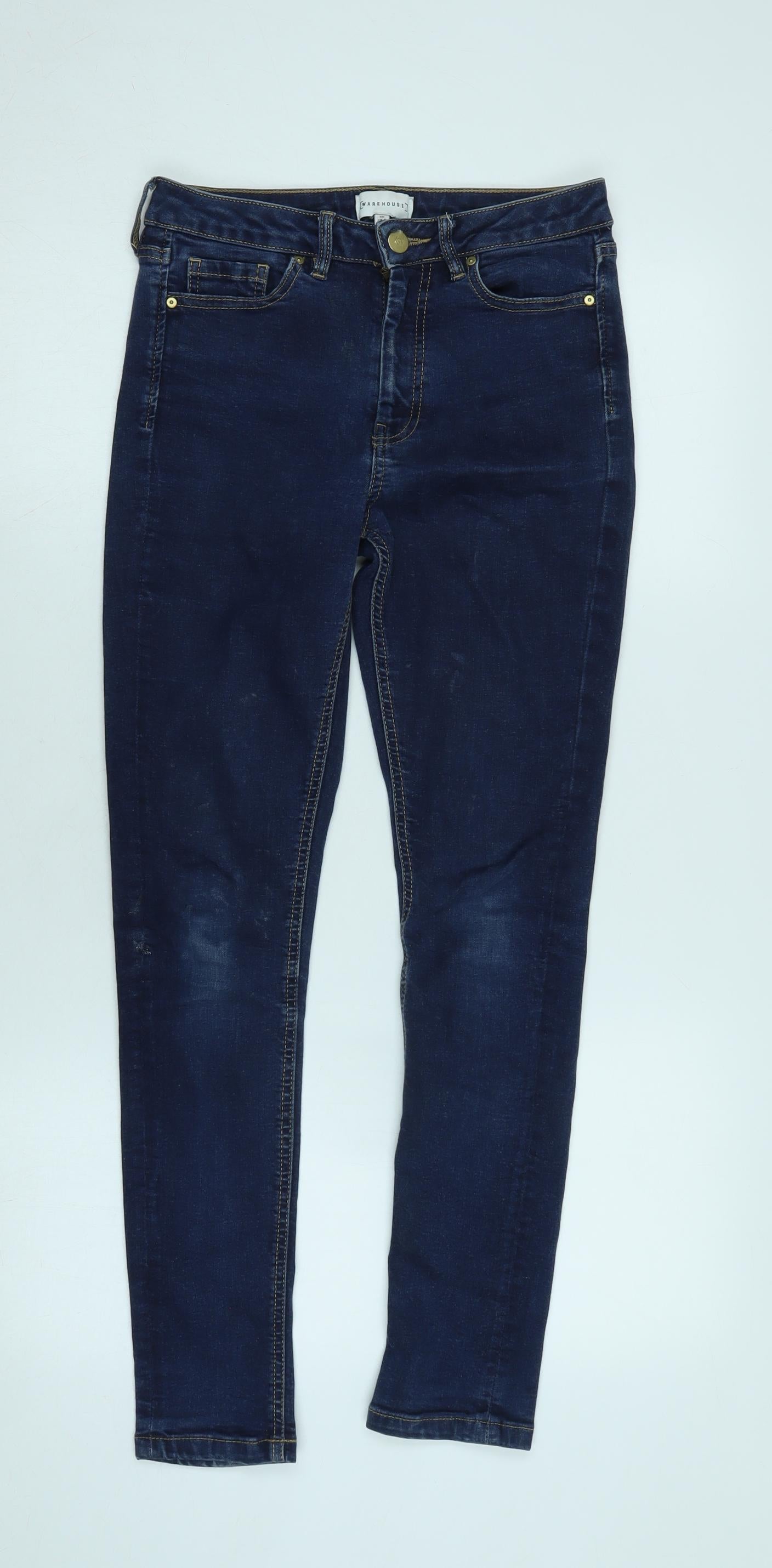 Warehouse Womens Blue Cotton Tapered Jeans Size 8 L27 in Regular Zip