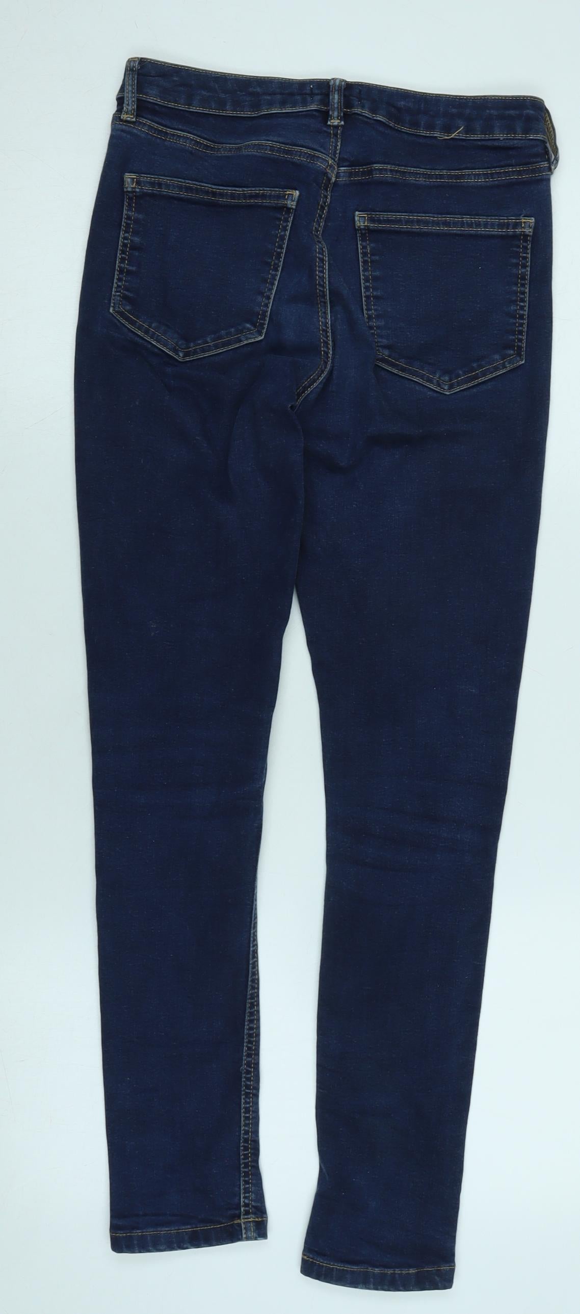 Warehouse Womens Blue Cotton Tapered Jeans Size 8 L27 in Regular Zip