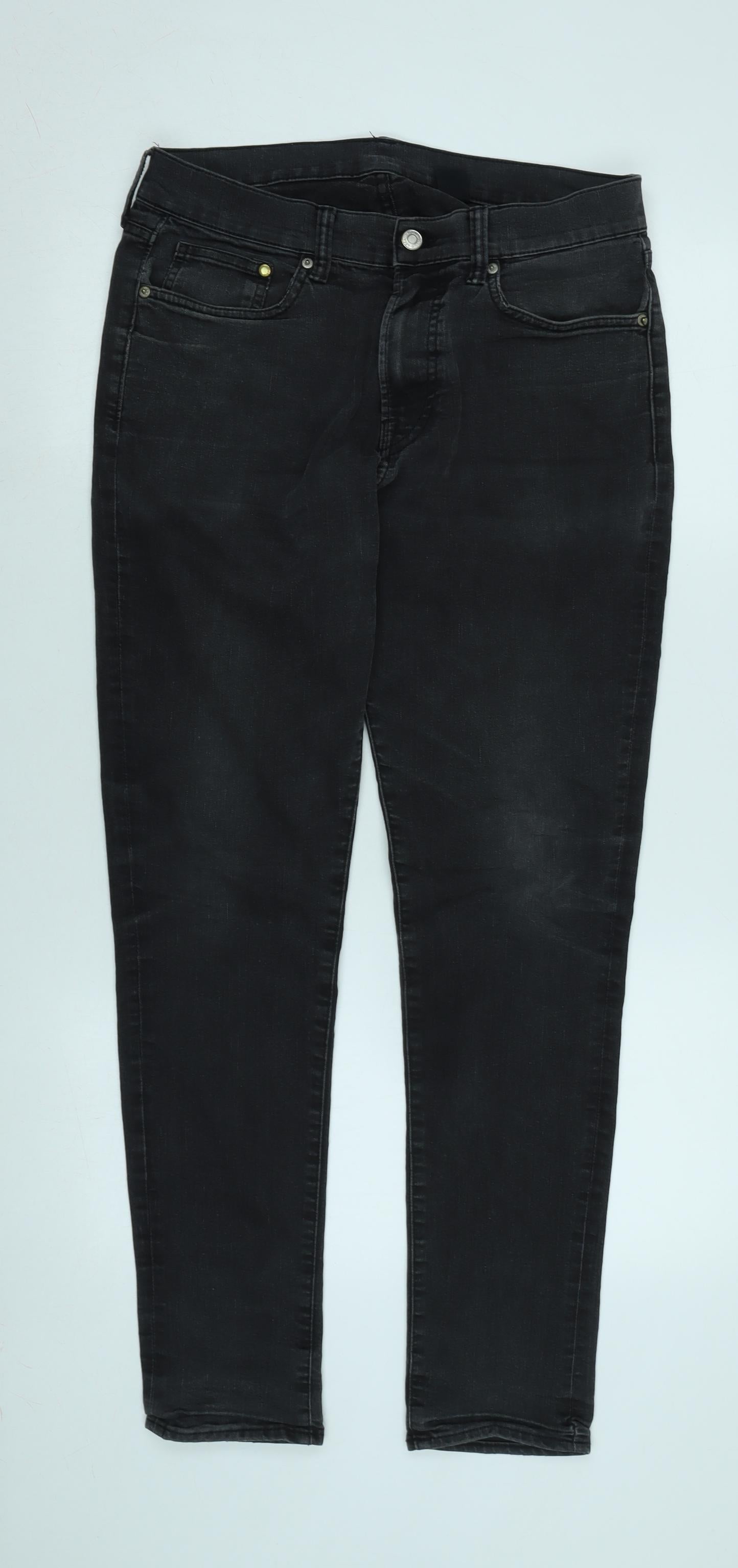 H&M Mens Grey Cotton Straight Jeans Size 32 in L31 in Regular Zip