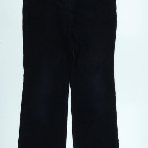 Marks and Spencer Womens Blue Cotton Trousers Size 10 L30 in Regular Zip