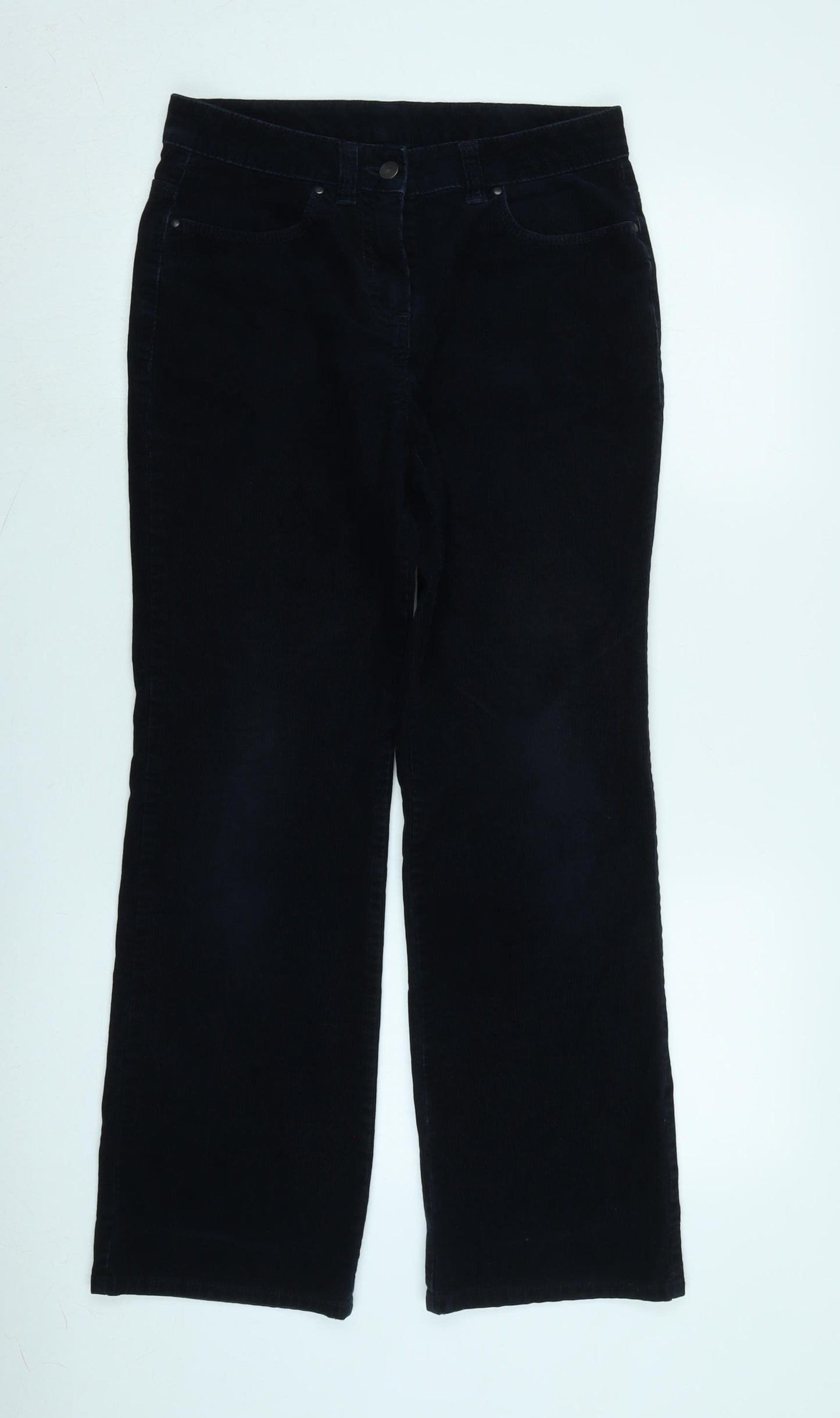 Marks and Spencer Womens Blue Cotton Trousers Size 10 L30 in Regular Zip