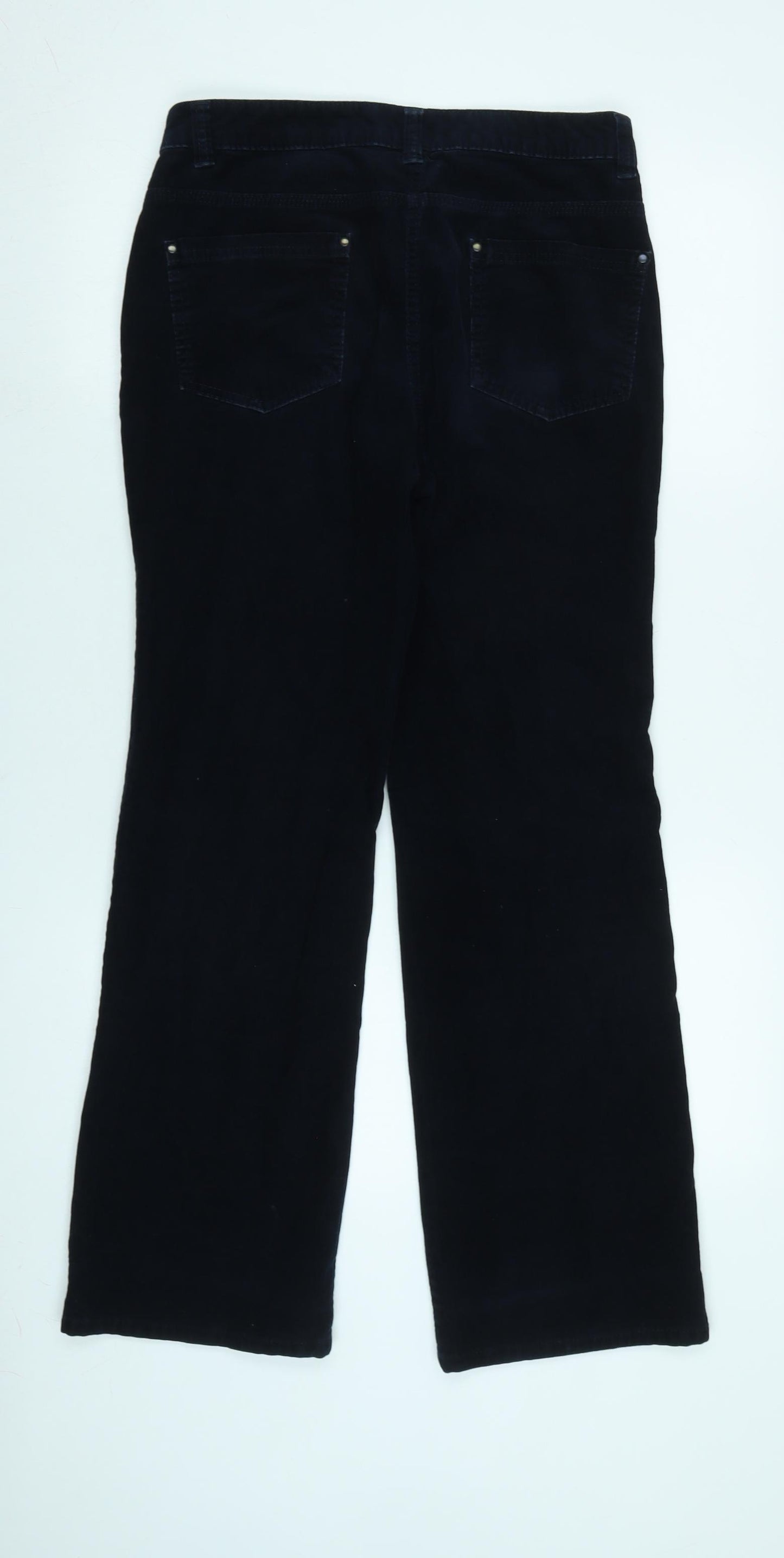 Marks and Spencer Womens Blue Cotton Trousers Size 10 L30 in Regular Zip