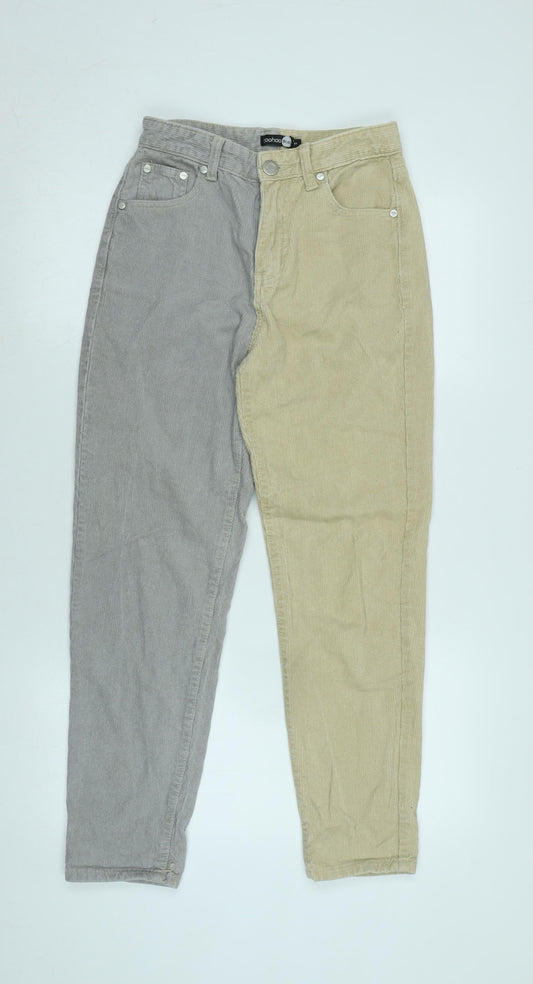 Boohoo Womens Grey Cotton Trousers Size 6 L25 in Regular Zip - Grey / Beige