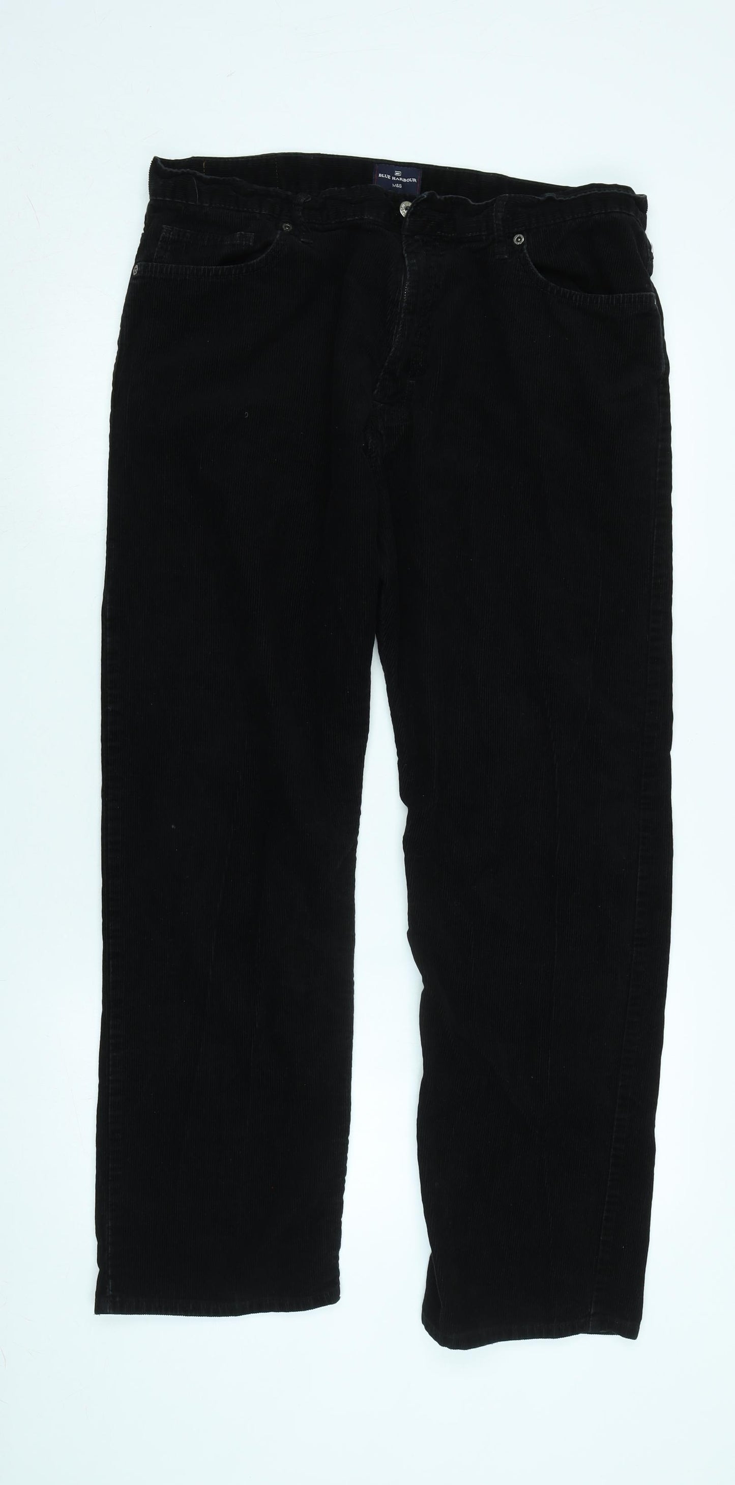 Blue Harbour Mens Black Cotton Trousers Size 36 in L29 in Regular Zip