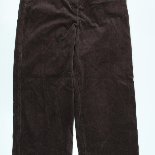 Marks and Spencer Womens Brown Cotton Trousers Size 14 L29 in Regular Zip