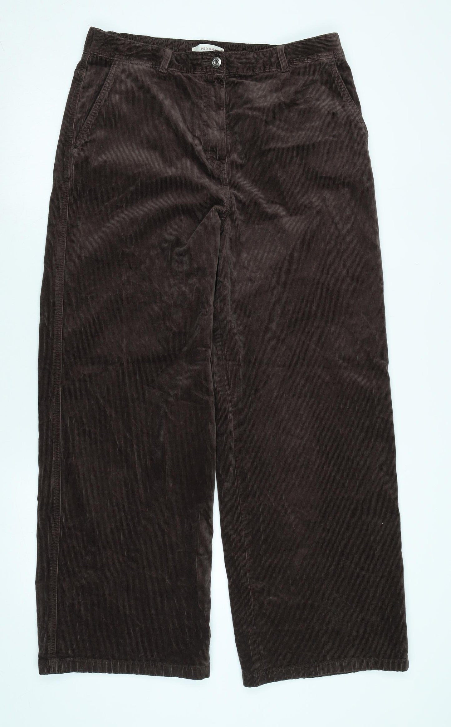 Marks and Spencer Womens Brown Cotton Trousers Size 14 L29 in Regular Zip