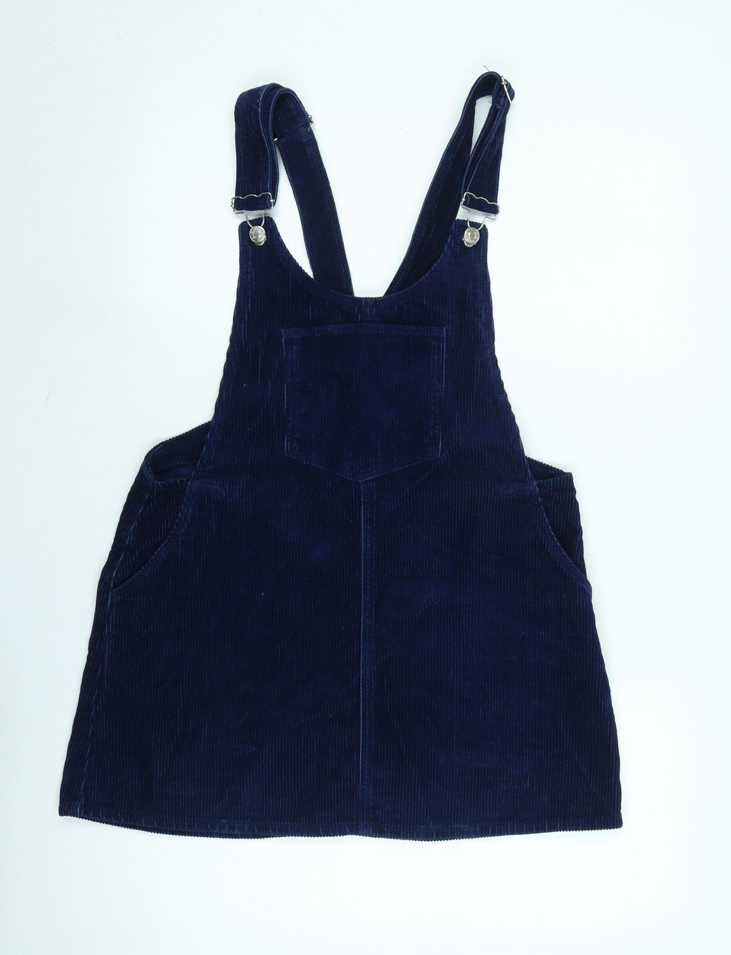 Zara Womens Blue Cotton Pinafore/Dungaree Dress Size M Square Neck Snap - Adjustable Straps