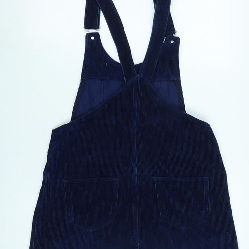 Zara Womens Blue Cotton Pinafore/Dungaree Dress Size M Square Neck Snap - Adjustable Straps