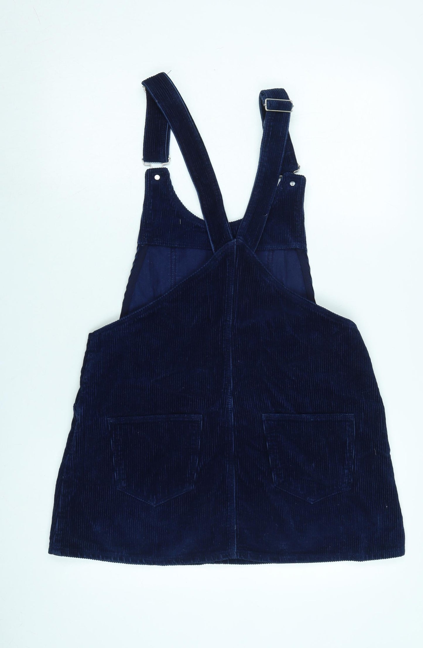 Zara Womens Blue Cotton Pinafore/Dungaree Dress Size M Square Neck Snap - Adjustable Straps