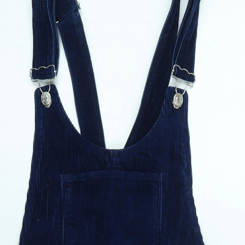 Zara Womens Blue Cotton Pinafore/Dungaree Dress Size M Square Neck Snap - Adjustable Straps