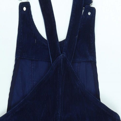 Zara Womens Blue Cotton Pinafore/Dungaree Dress Size M Square Neck Snap - Adjustable Straps