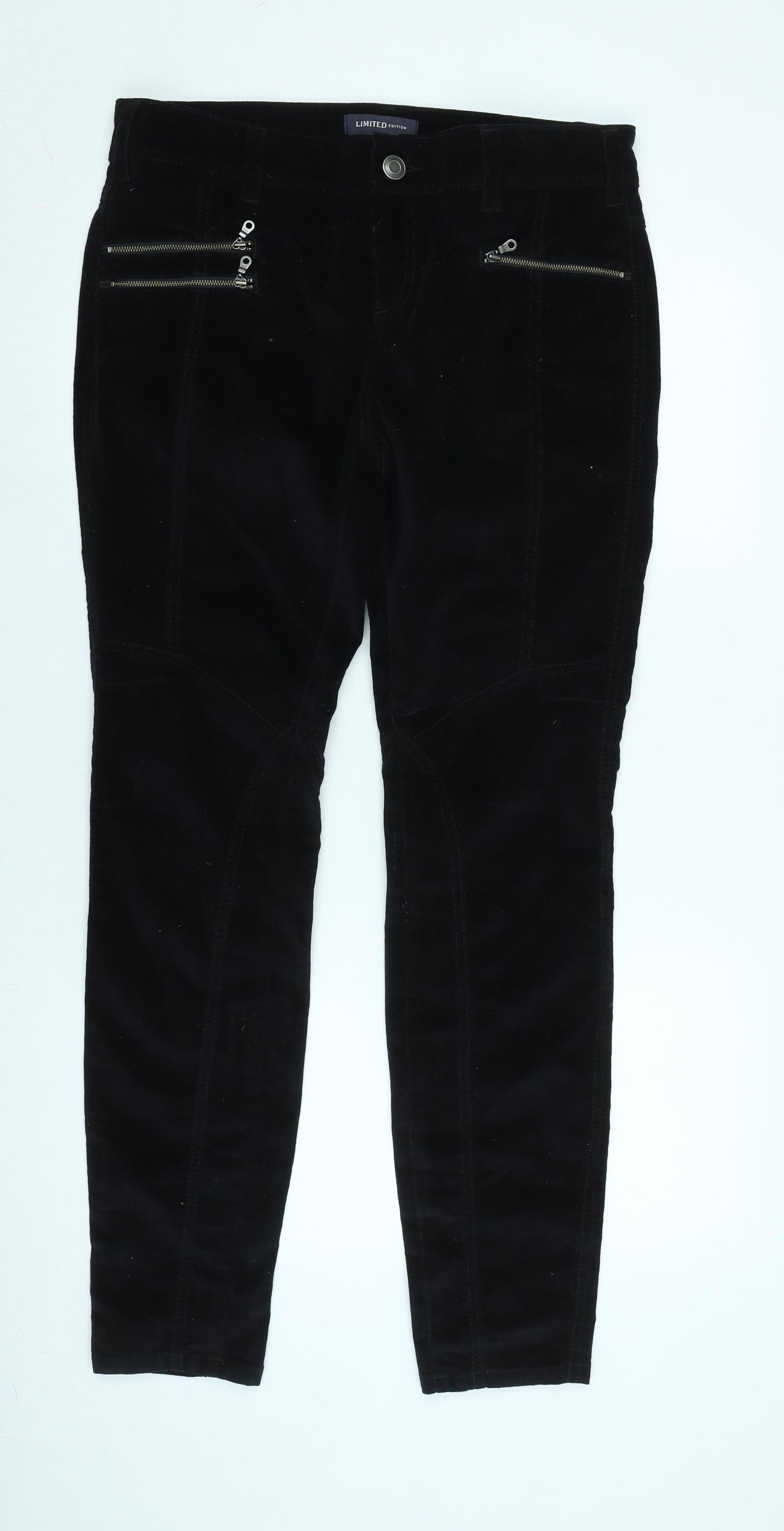 Limited Edition Womens Black Cotton Trousers Size 14 L31 in Regular Zip - Logo