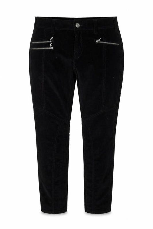 Front view of Limited Edition women’s black cotton trousers, size UK 14, 31-inch leg regular zip - logo