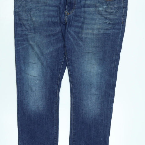River Island Mens Mens Blue Cotton Straight Jeans Size 36 in L32 in Regular Zip