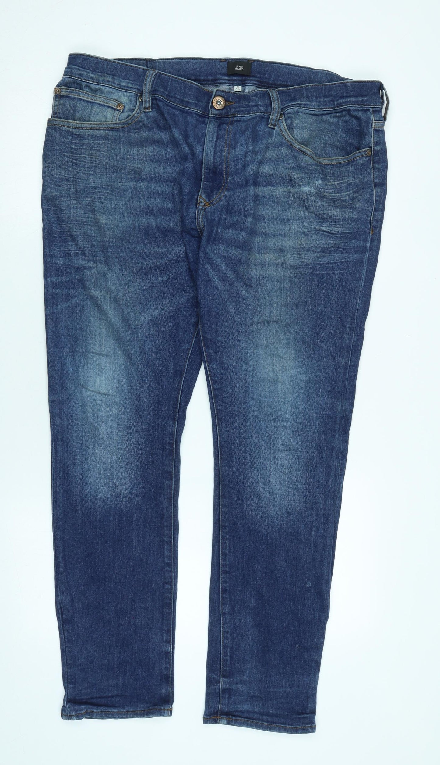 River Island Mens Mens Blue Cotton Straight Jeans Size 36 in L32 in Regular Zip