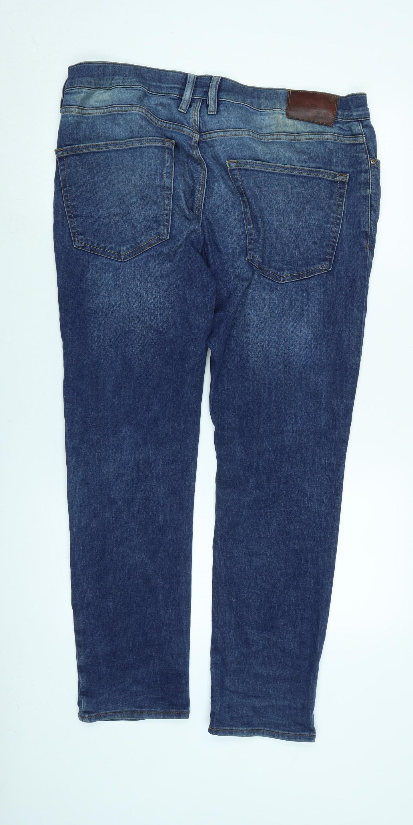 River Island Mens Mens Blue Cotton Straight Jeans Size 36 in L32 in Regular Zip