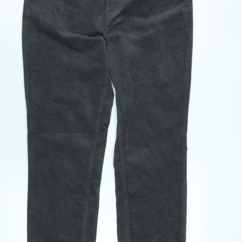 Marks and Spencer Womens Grey Cotton Blend Trousers Size 12 L28 in Regular Zip