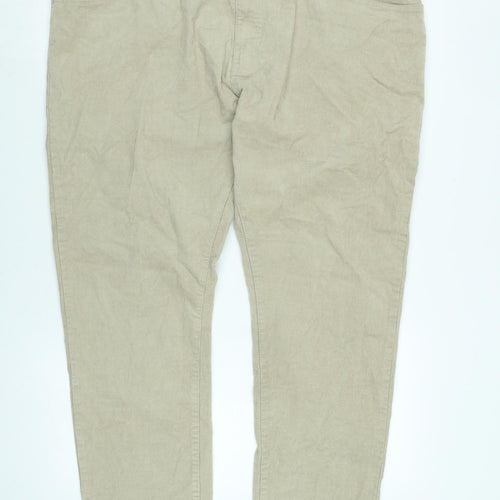 Marks and Spencer Mens Beige Cotton Blend Trousers Size 32 in L29 in Regular Zip