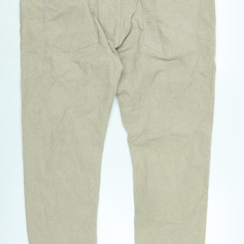 Marks and Spencer Mens Beige Cotton Blend Trousers Size 32 in L29 in Regular Zip