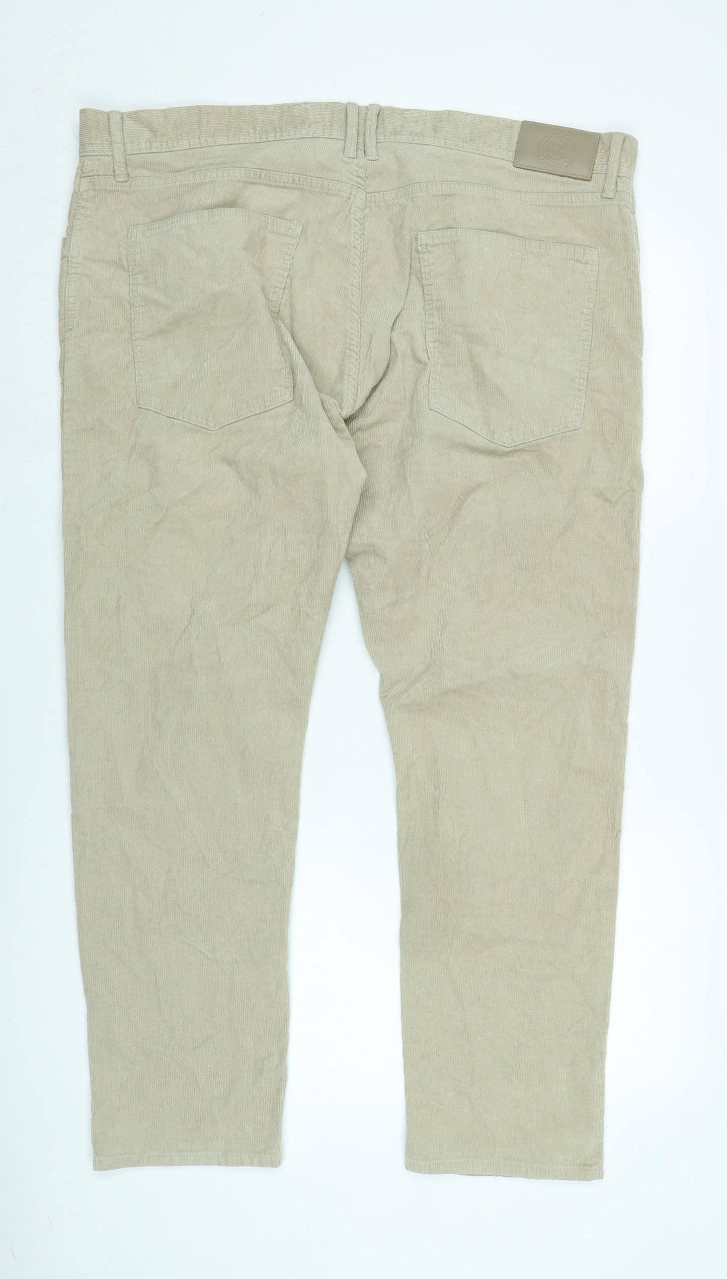 Marks and Spencer Mens Beige Cotton Blend Trousers Size 32 in L29 in Regular Zip